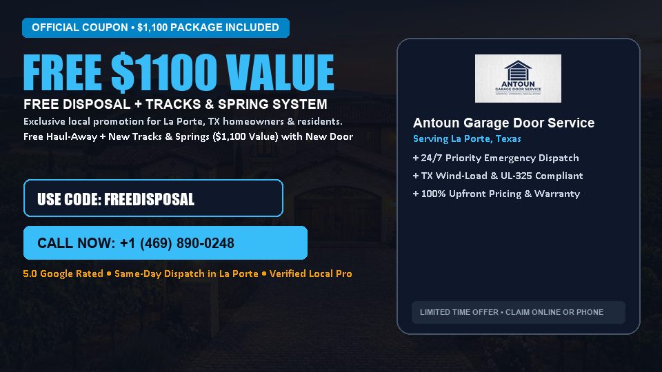 FREE Old Door Haul-Away & Heavy-Duty Tracks in La Porte, TX - Antoun Garage Door Service