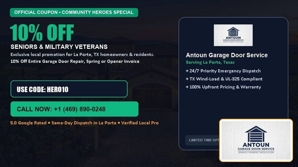 10% OFF Senior, Military & First Responder Discount in La Porte, TX - Antoun Garage Door Service